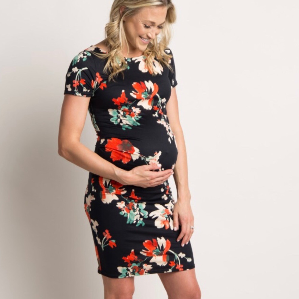 PinkBlush Fitted Floral Maternity Dress